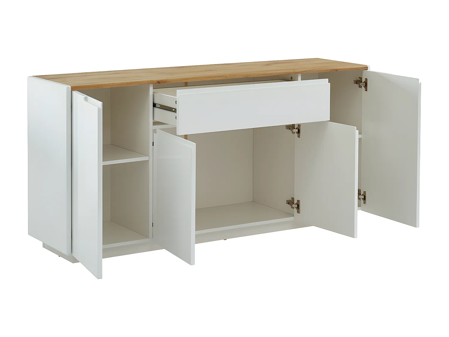 Buffet AMANI -  4 portes & 1 tiroir - MDF - Coloris: Blanc laqué et Chêne