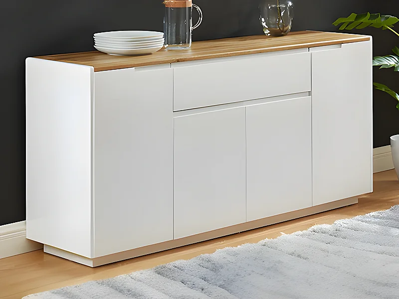 Buffet AMANI -  4 portes & 1 tiroir - MDF - Coloris: Blanc laqué et Chêne