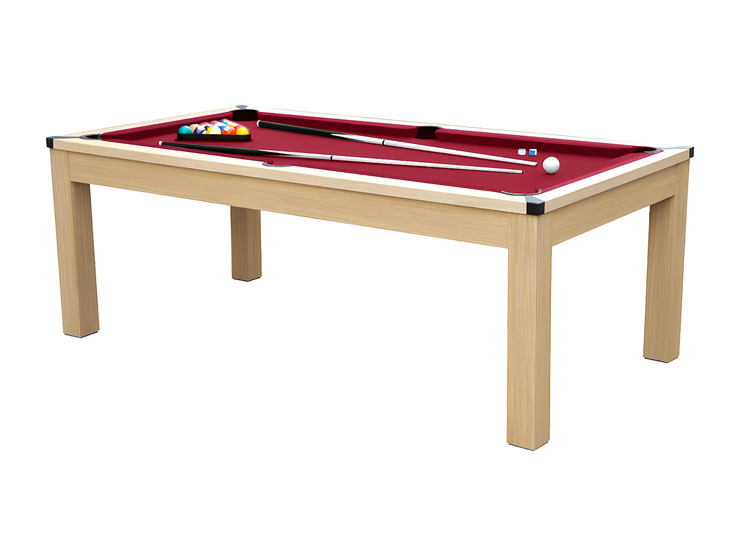 Multifunktionstisch Billard & Tischtennis - 213 x 112 x 81,5 cm - Rot - BALTHAZAR