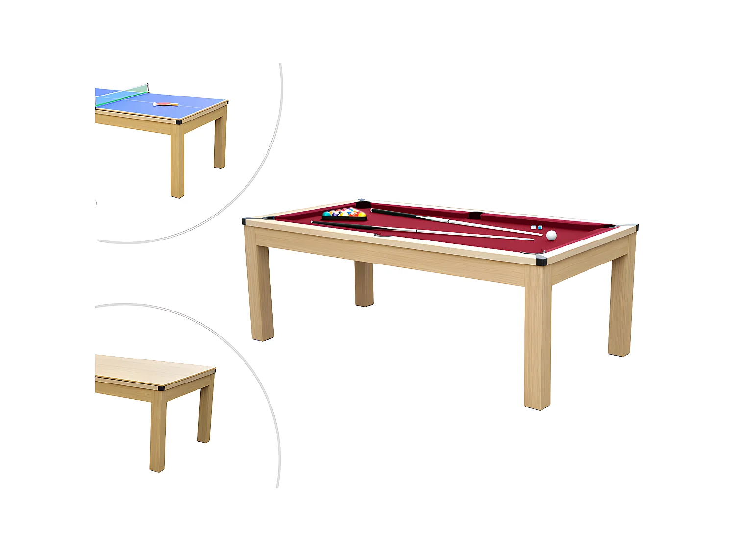Table transformable - Billard & Ping-pong BALTHAZAR - 213*112*81.5cm - Rouge