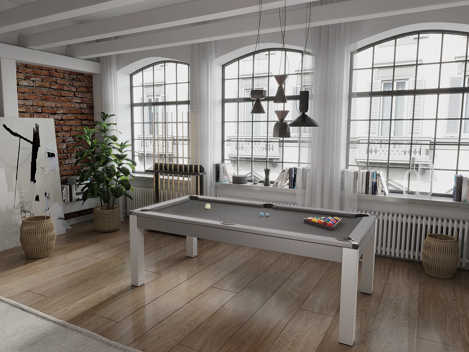 Multifunktionstisch Billard & Tischtennis - 213 x 112 x 81,5 cm - Grau - BALTHAZAR