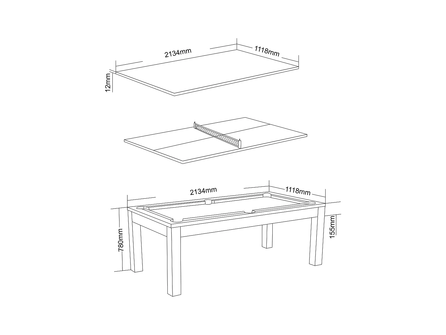 Tavolo trasformabile - Biliardo e Ping pong - 213x112x81,5cm - Grigio -  BALTHAZAR