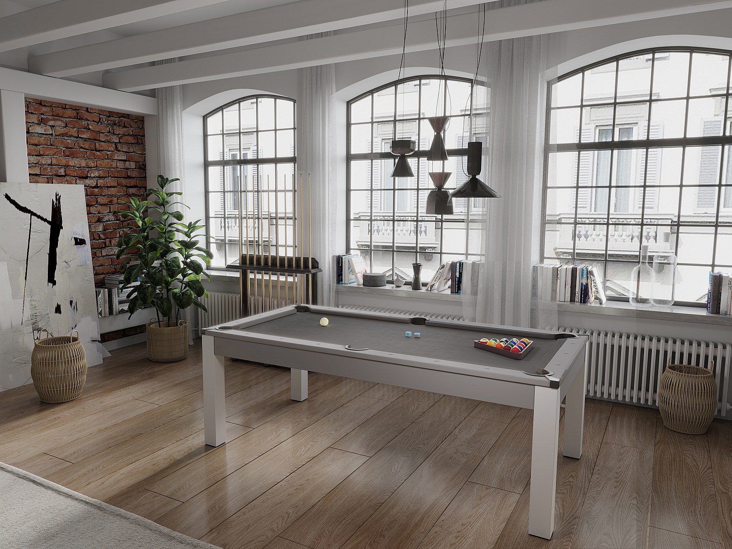 Vente-unique Multifunktionstisch Billard & Tischtennis - 213 x 112 x 81,5 cm - Grau - BALTHAZAR 640835