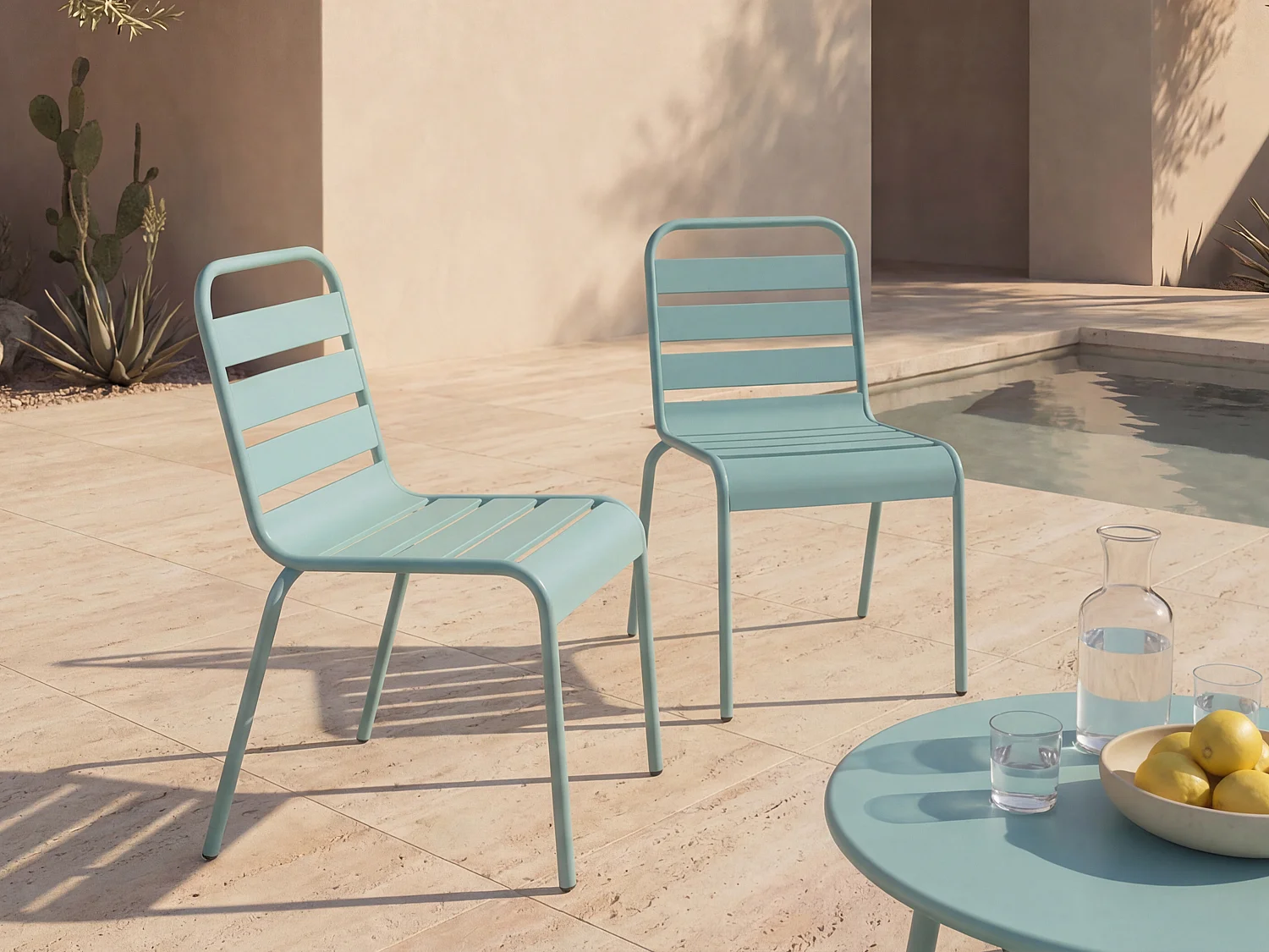 Set van 2 stapelbare metalen tuinstoelen MIRMANDE - Amandelgroen