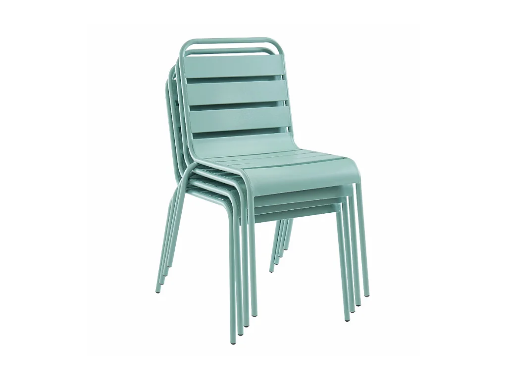 Salle à manger de jardin en métal - une table D.110 cm et 4 chaises empilables - Vert amande - MIRMANDE de MYLIA