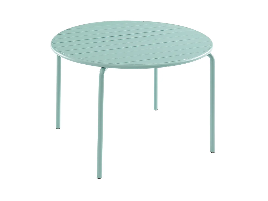 Salle à manger de jardin en métal - une table D.110 cm et 4 chaises empilables - Vert amande - MIRMANDE de MYLIA
