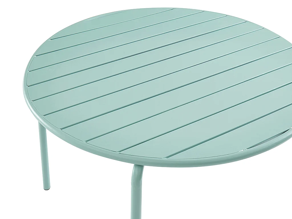 Salle à manger de jardin en métal - une table D.110 cm et 4 chaises empilables - Vert amande - MIRMANDE de MYLIA