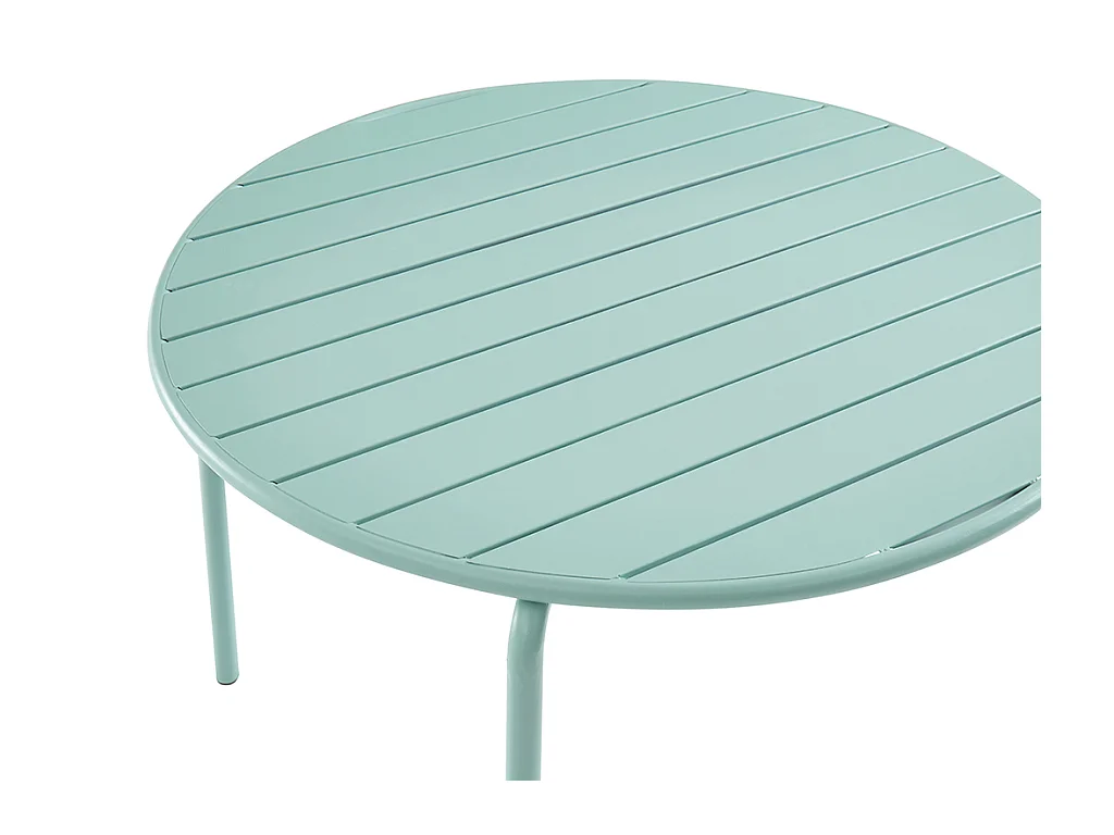 Salle à manger de jardin en métal - une table D.110 cm et 4 chaises empilables - Vert amande - MIRMANDE de MYLIA