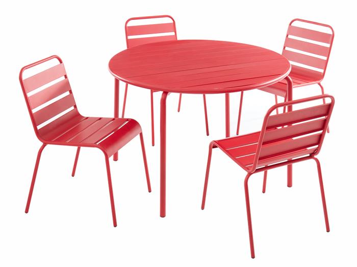 Garten Essgruppe Metall Tisch D 110 Cm 4 Stapelbare Stühle Rot Mirmande Kaufen Garten Essgruppe Metall Tisch D 110, Cast Aluminium Garden Furniture Repairs Popayan
