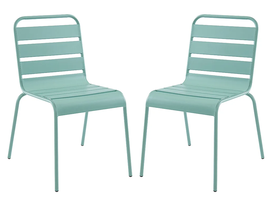 Mesa y sillas de jardín de metal - una mesa 60 de diámetro cm y 2 sillas apilables - verde almendra - MIRMANDE