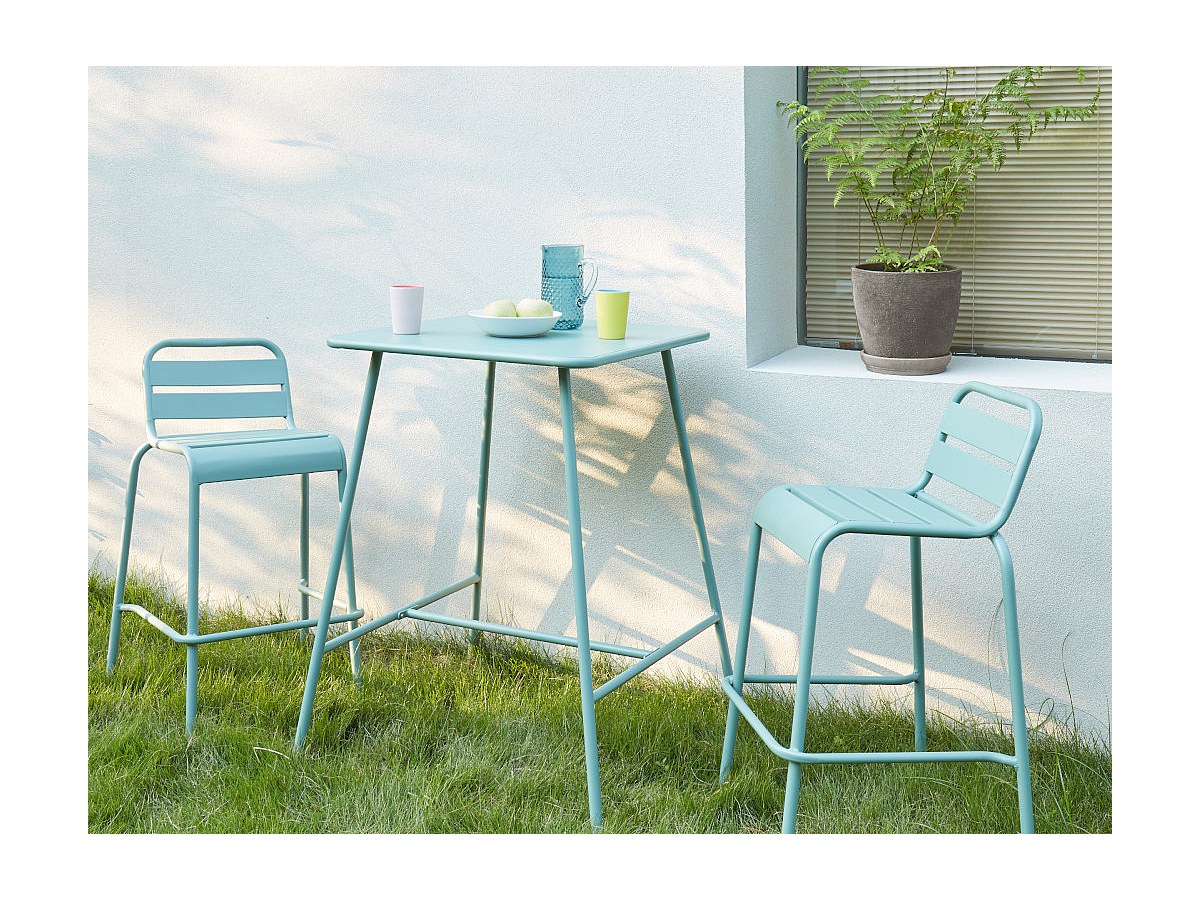 Gartenbar Metall MIRMANDE & 2 Barhocker stapelbar - Grün