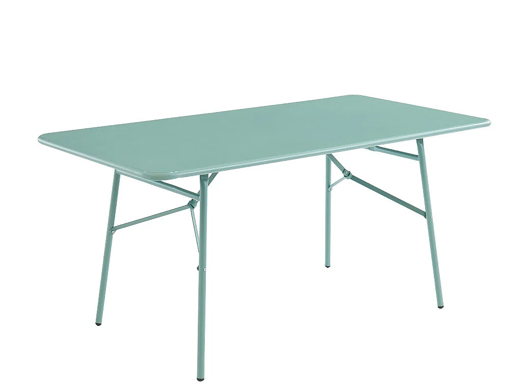 Salle à manger de jardin MIRMANDE en métal - une table L.160 cm et 6 chaises empilables - Vert amande