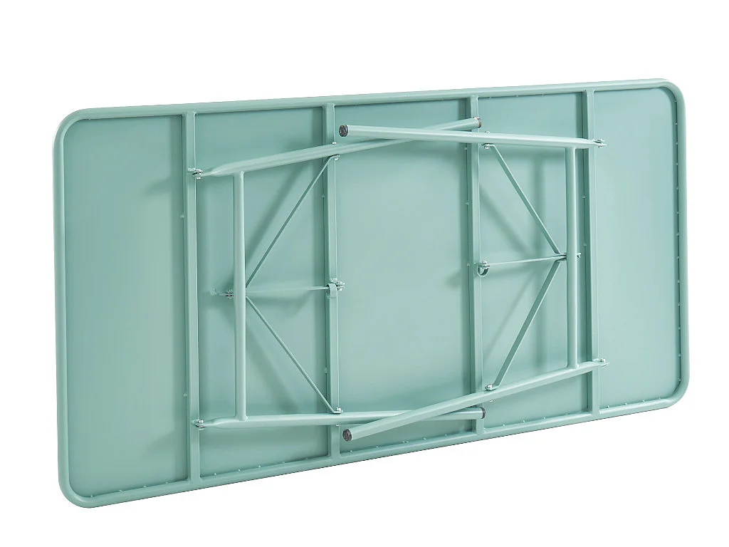 Salle à manger de jardin MIRMANDE en métal - une table L.160 cm et 6 chaises empilables - Vert amande