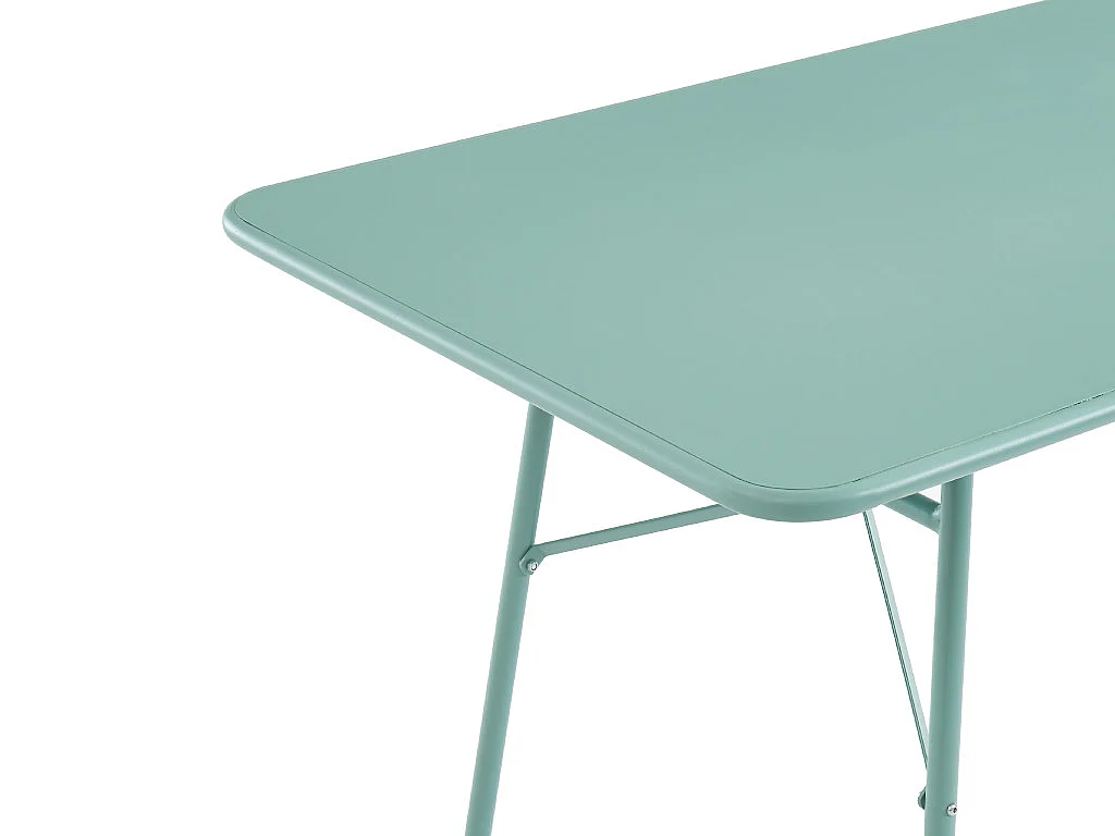 Salle à manger de jardin MIRMANDE en métal - une table L.160 cm et 6 chaises empilables - Vert amande