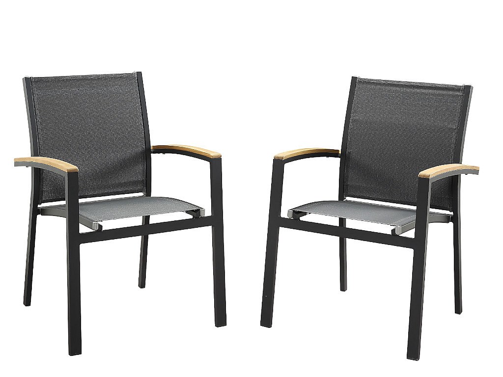 Vente-unique Gartensessel 2er Set - Stapelbar - Aluminium & Textilene - Anthrazit & Armlehnen Akazie - Taipivai Von Mylia