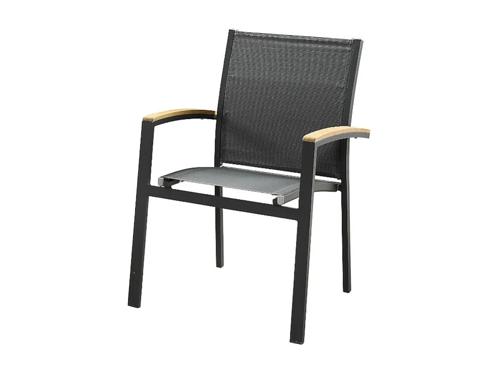 Set van 2 opstapelbare tuinstoelen van aluminium en textileen - Antraciet en acaciakleurige armleuningen - TAIPIVAI