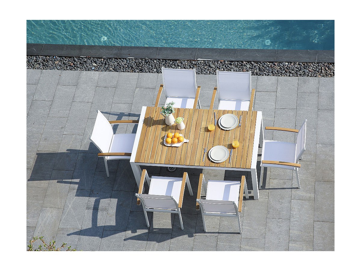 Comedor jardín VAIAKU mesa y 4 sillones Antracita acacia