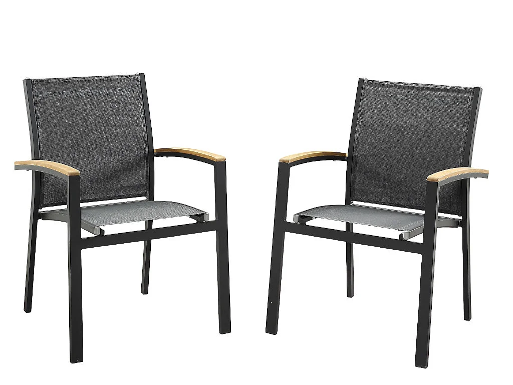 Conjunto de jardim mesa e cadeiras de jardim em alumínio: uma mesa extensível C.180/240cm e 6 cadeiras empilháveis - cinza escuro - NAURU