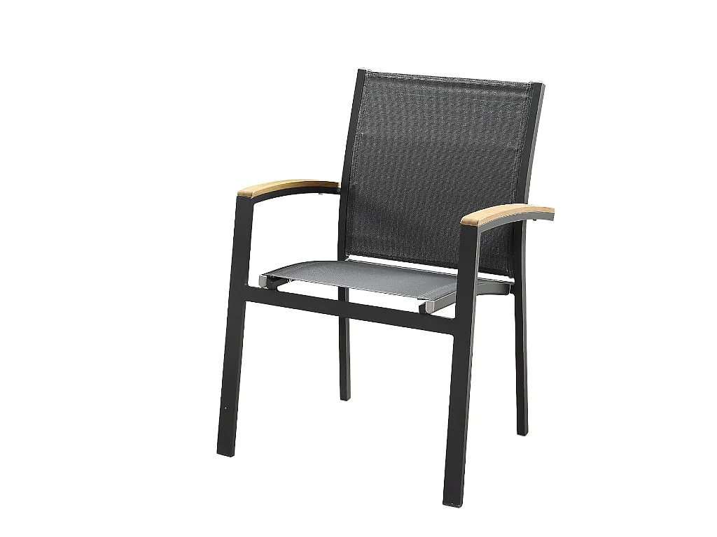 Conjunto de jardim mesa e cadeiras de jardim em alumínio: uma mesa extensível C.180/240cm e 6 cadeiras empilháveis - cinza escuro - NAURU