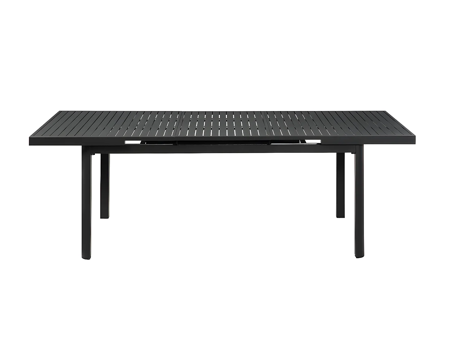 Salle à manger de jardin en aluminium : une table extensible L.180/240cm et 6 fauteuils empilables avec accoudoirs acacia - Anthracite - NAURU de MYLIA