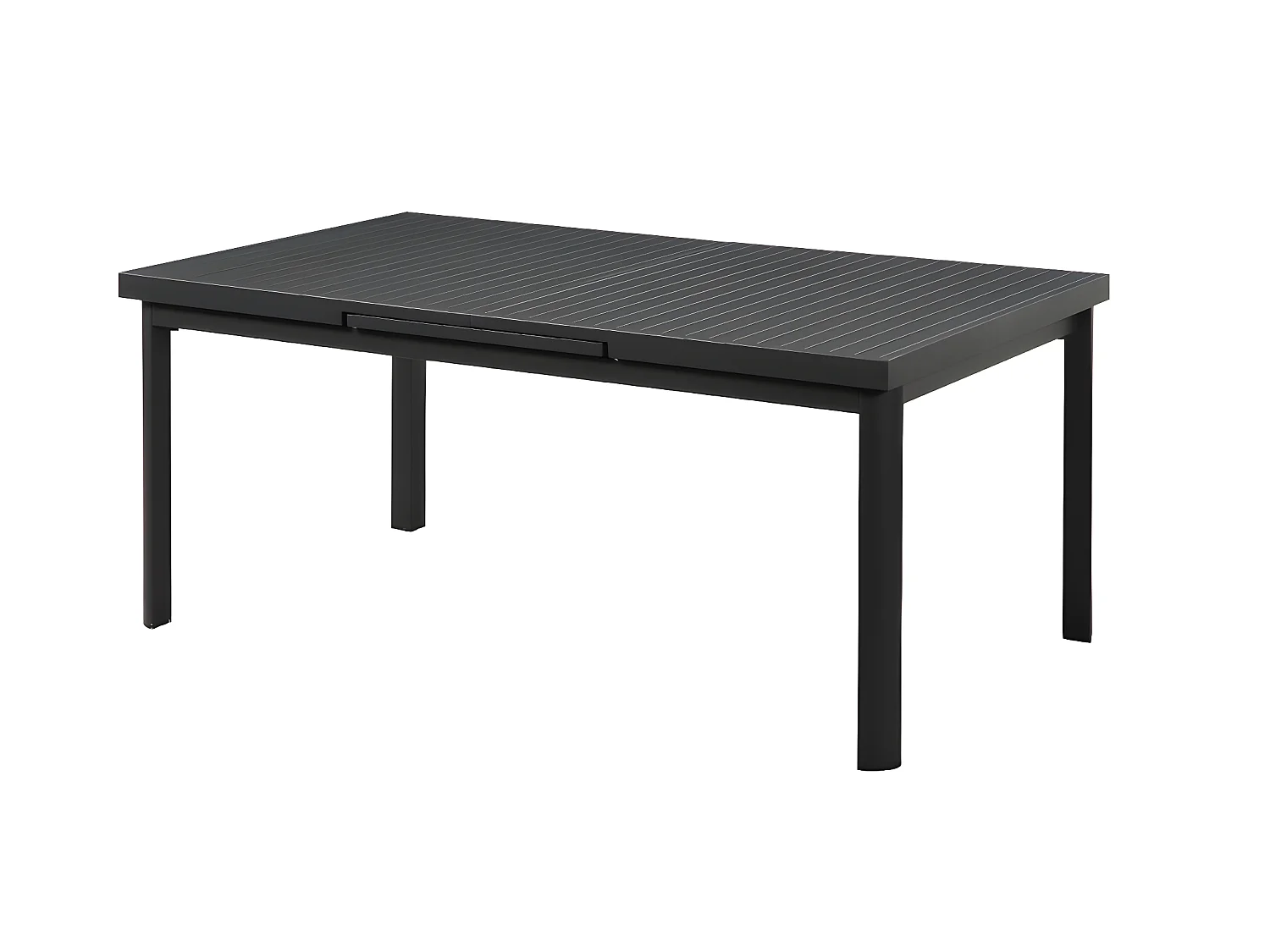 Salle à manger de jardin en aluminium : une table extensible L.180/240cm et 6 fauteuils empilables avec accoudoirs acacia - Anthracite - NAURU de MYLIA