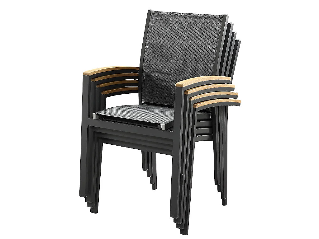 Tuineetset NAURU van aluminium: een uitschuifbare tafel 180/240 cm en 6 stapelbare fauteuils - Antraciet