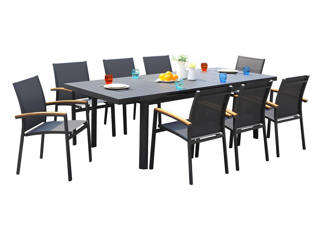 Garten Essgruppe Aluminium NAURU Tisch & 8 Stühle Anthrazit