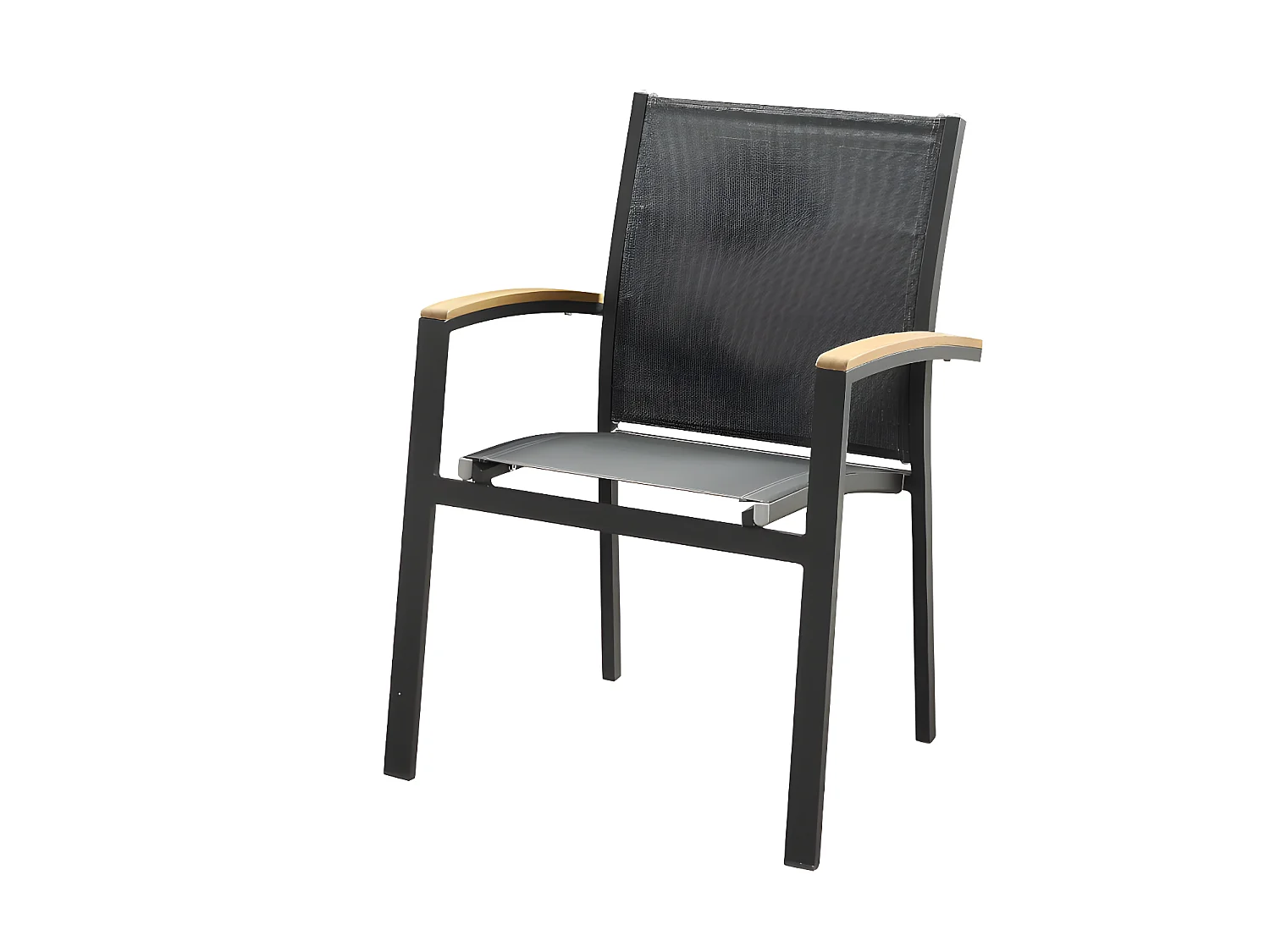 Salle à manger de jardin en aluminium : une table extensible L.180/240cm et 8 fauteuils empilables avec accoudoirs acacia - Anthracite - NAURU de MYLIA