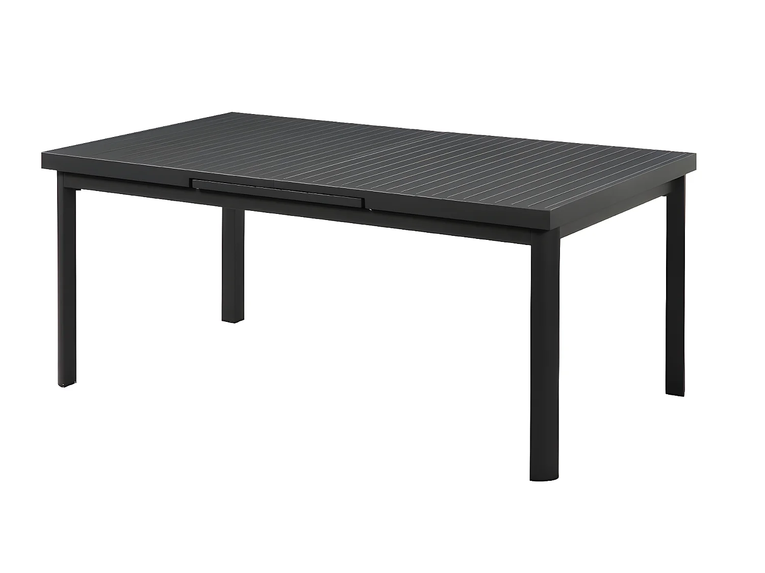 Salle à manger de jardin en aluminium : une table extensible L.180/240cm et 8 fauteuils empilables avec accoudoirs acacia - Anthracite - NAURU de MYLIA