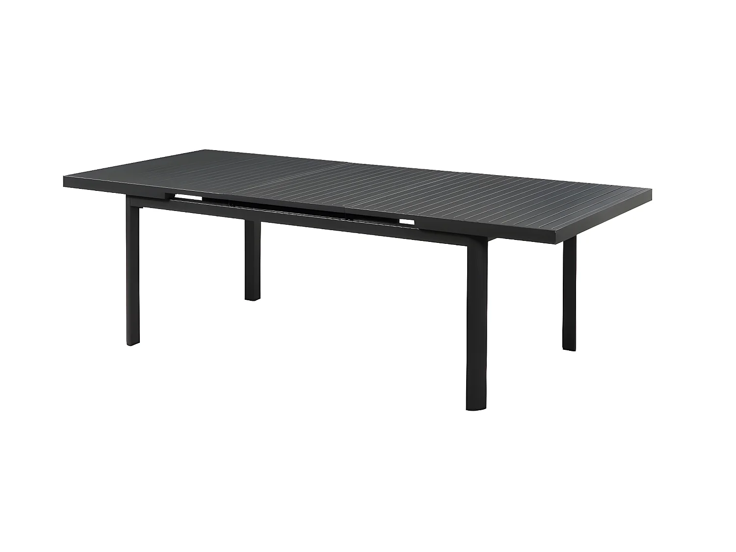 Salle à manger de jardin en aluminium : une table extensible L.180/240cm et 8 fauteuils empilables avec accoudoirs acacia - Anthracite - NAURU de MYLIA