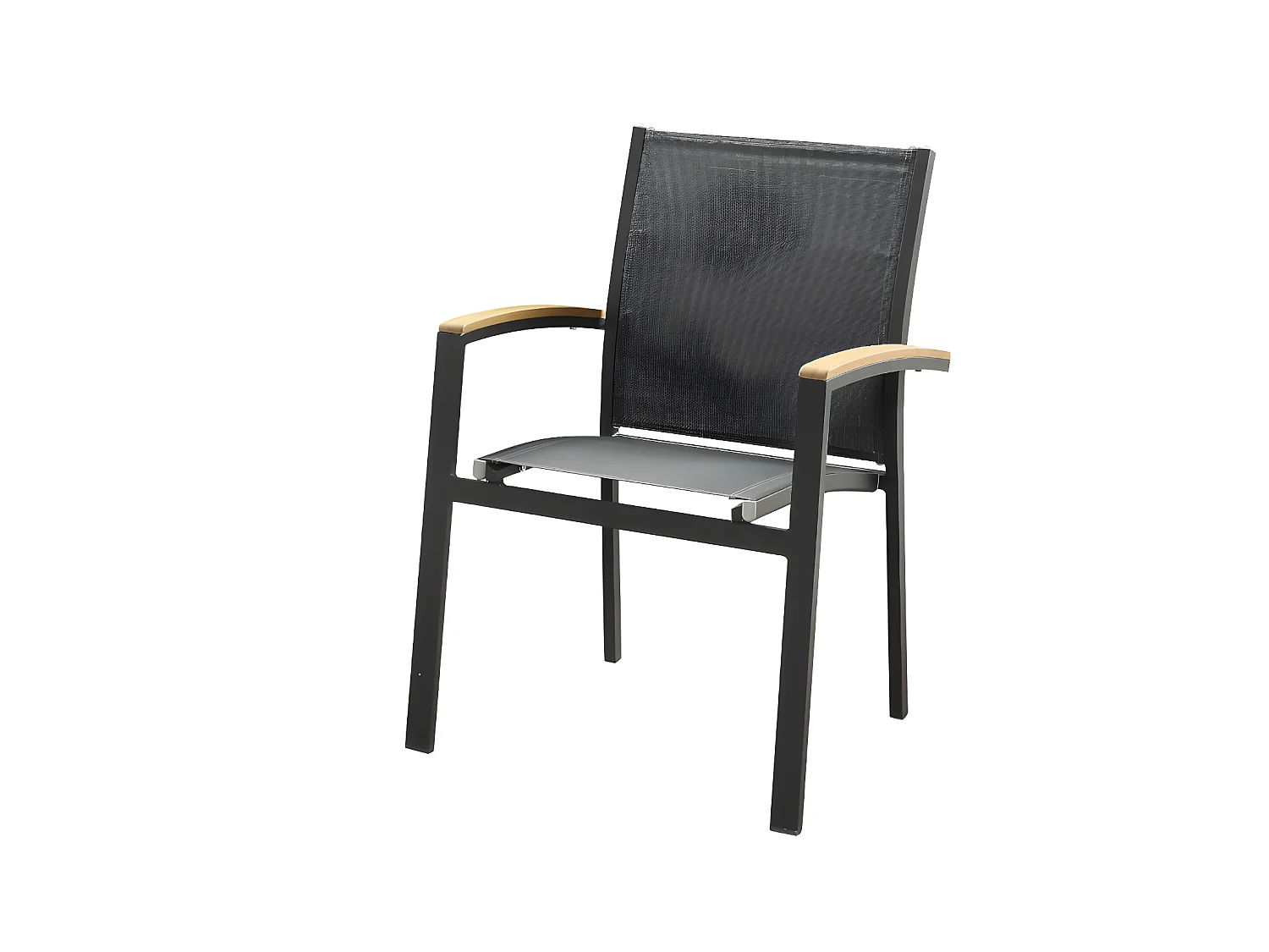 Salle à manger de jardin en aluminium : une table extensible L.180/240cm et 8 fauteuils empilables avec accoudoirs acacia - Anthracite - NAURU de MYLIA