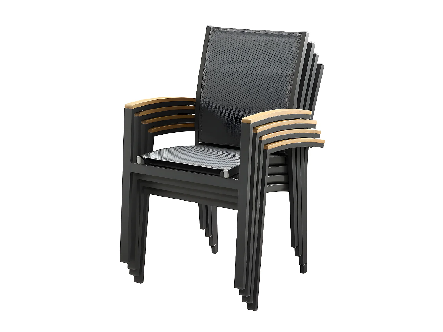 Salle à manger de jardin en aluminium : une table extensible L.180/240cm et 8 fauteuils empilables avec accoudoirs acacia - Anthracite - NAURU de MYLIA