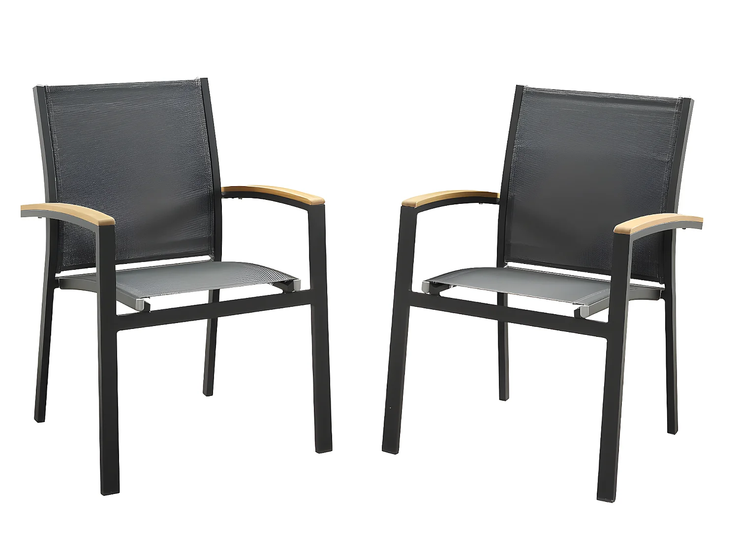 Salle à manger de jardin en aluminium : une table extensible L.180/240cm et 8 fauteuils empilables avec accoudoirs acacia - Anthracite - NAURU de MYLIA