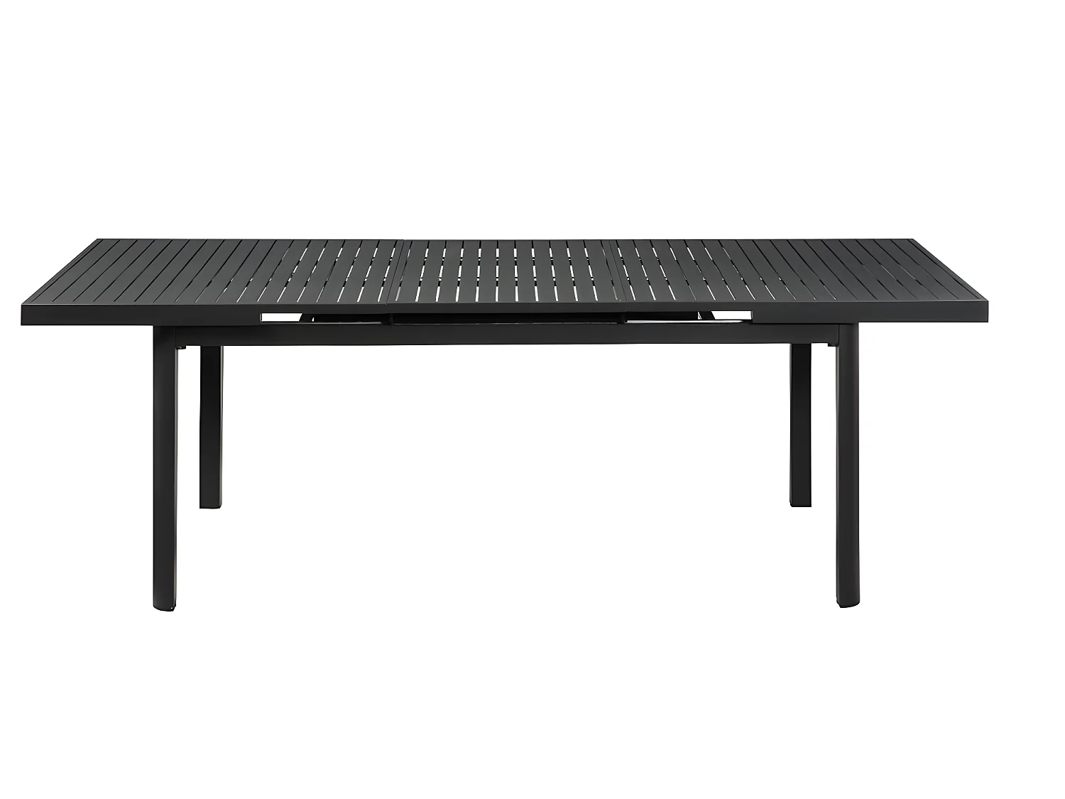 Salle à manger de jardin en aluminium : une table extensible L.180/240cm et 8 fauteuils empilables avec accoudoirs acacia - Anthracite - NAURU de MYLIA