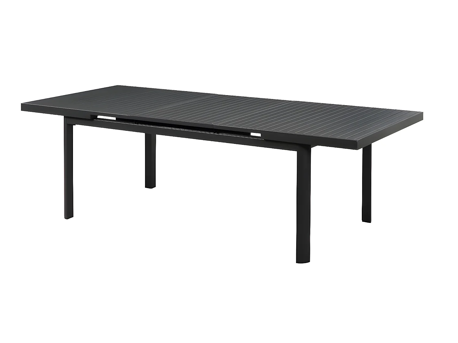 Salle à manger de jardin en aluminium : une table extensible L.180/240cm et 8 fauteuils empilables avec accoudoirs acacia - Anthracite - NAURU de MYLIA