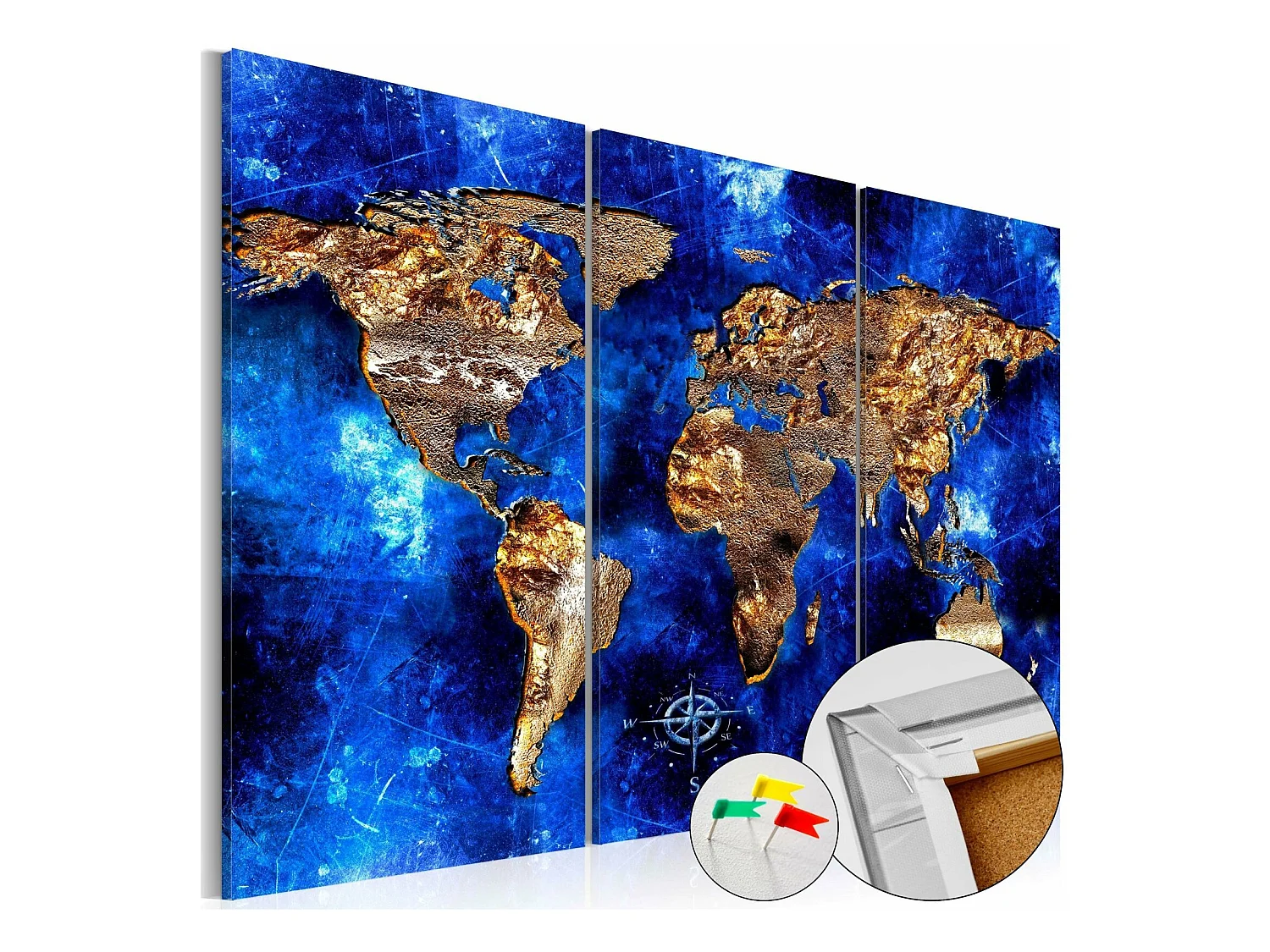 Tableau en liège continents d'or - 120 x 80 cm