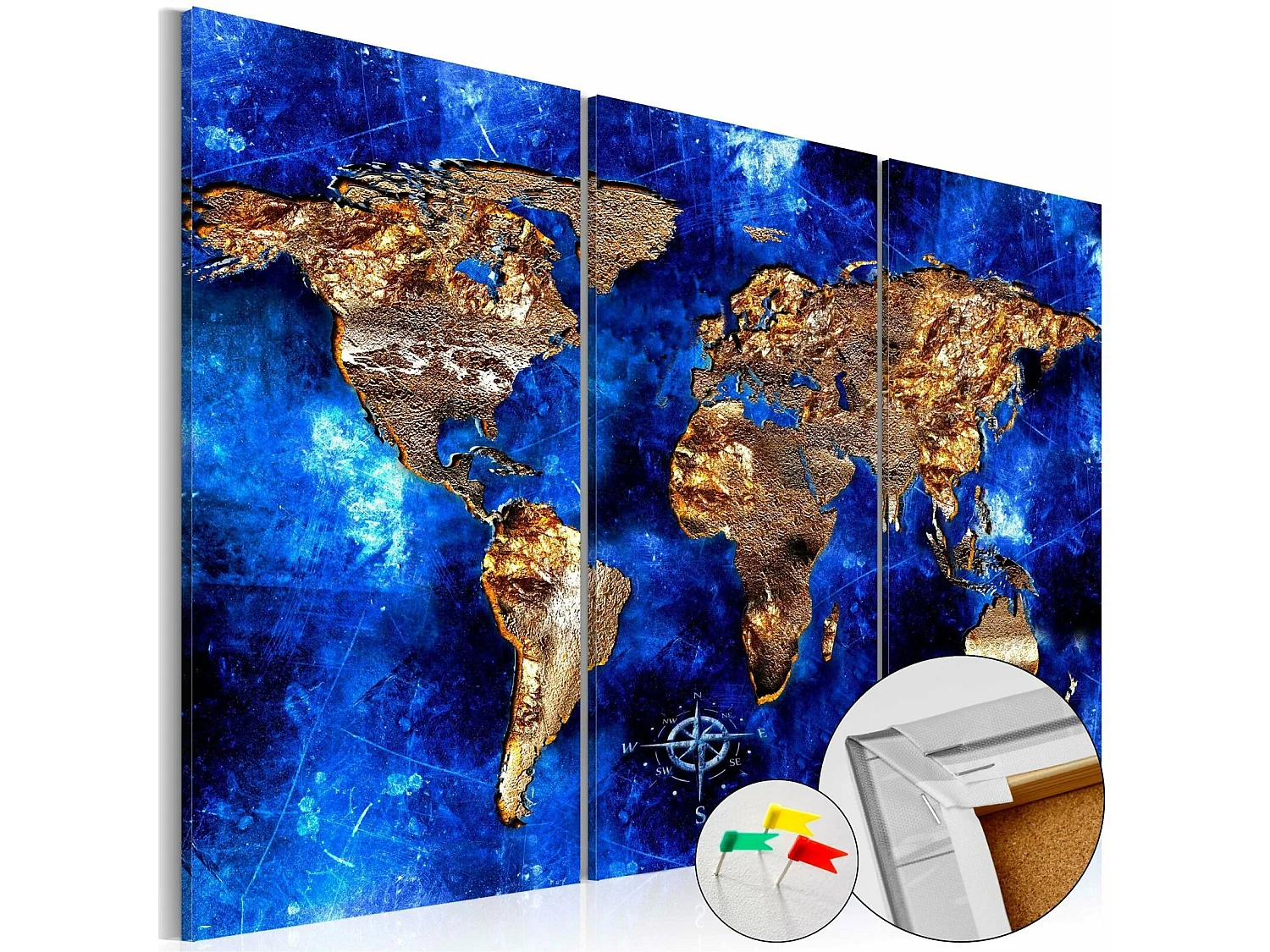 Tableau en liège continents d'or - 120 x 80 cm