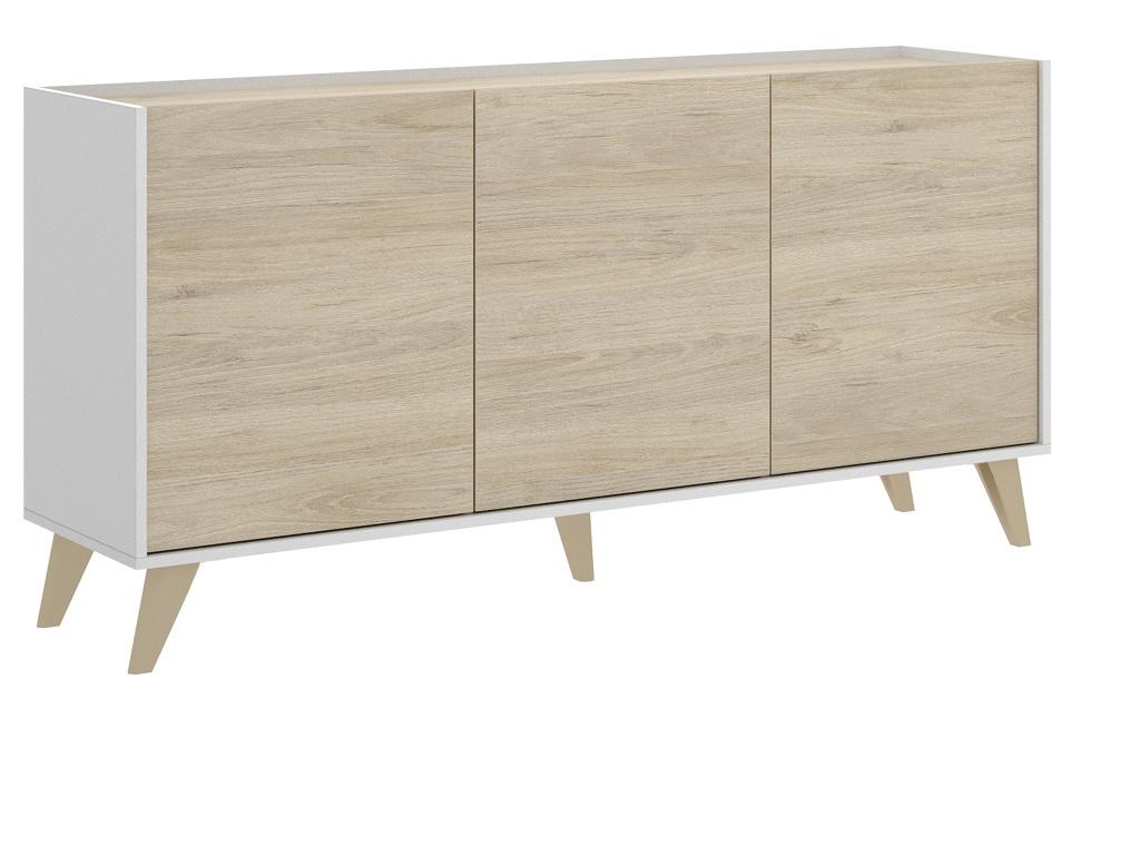 Sideboard KOLYMA - 3 Türen - Eiche & Weiß