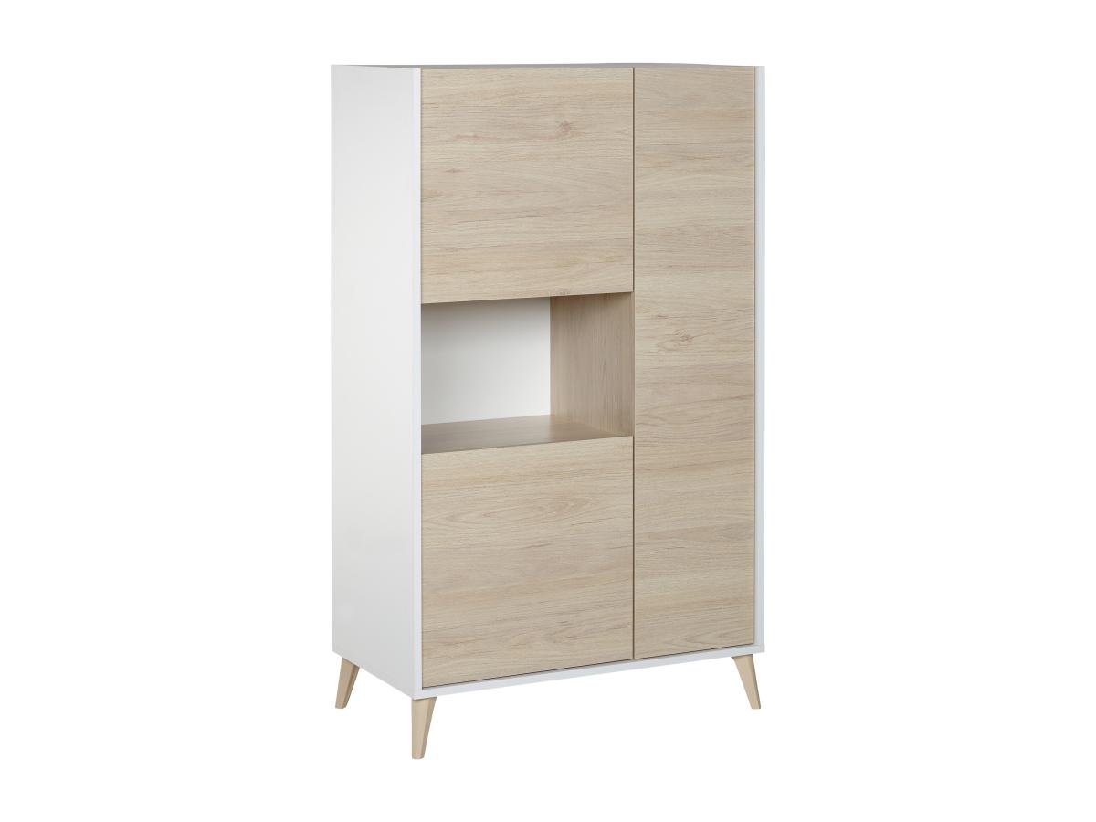 Highboard mit 3 Türen & 1 Ablage - Eichefarben & Weiß - KOLYMA günstig online kaufen