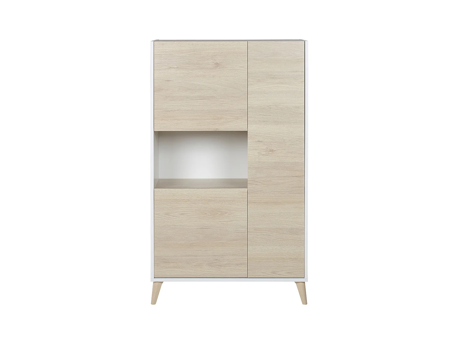 Aparador alto KOLYMA - 3 puertas y 1 estante - Color: roble y blanco