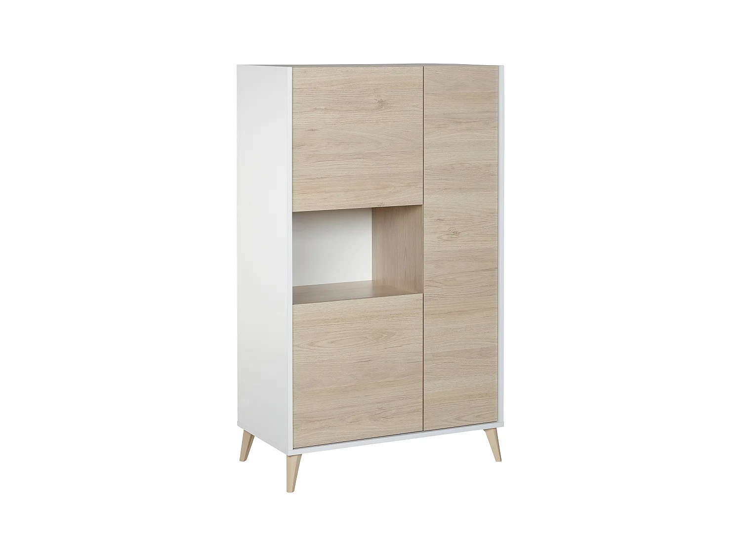 Aparador alto KOLYMA - 3 puertas y 1 estante - Color: roble y blanco