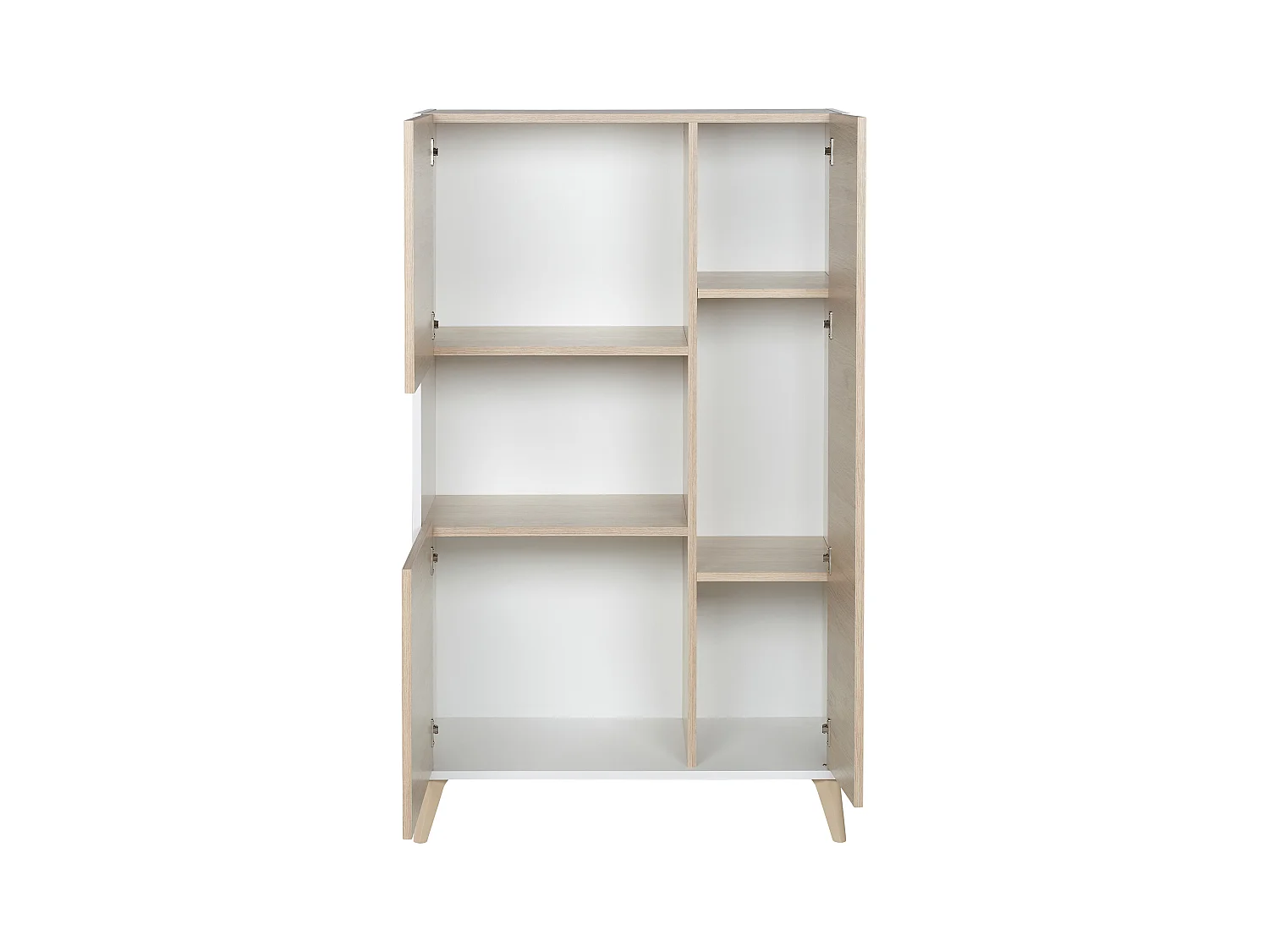 Aparador alto KOLYMA - 3 puertas y 1 estante - Color: roble y blanco