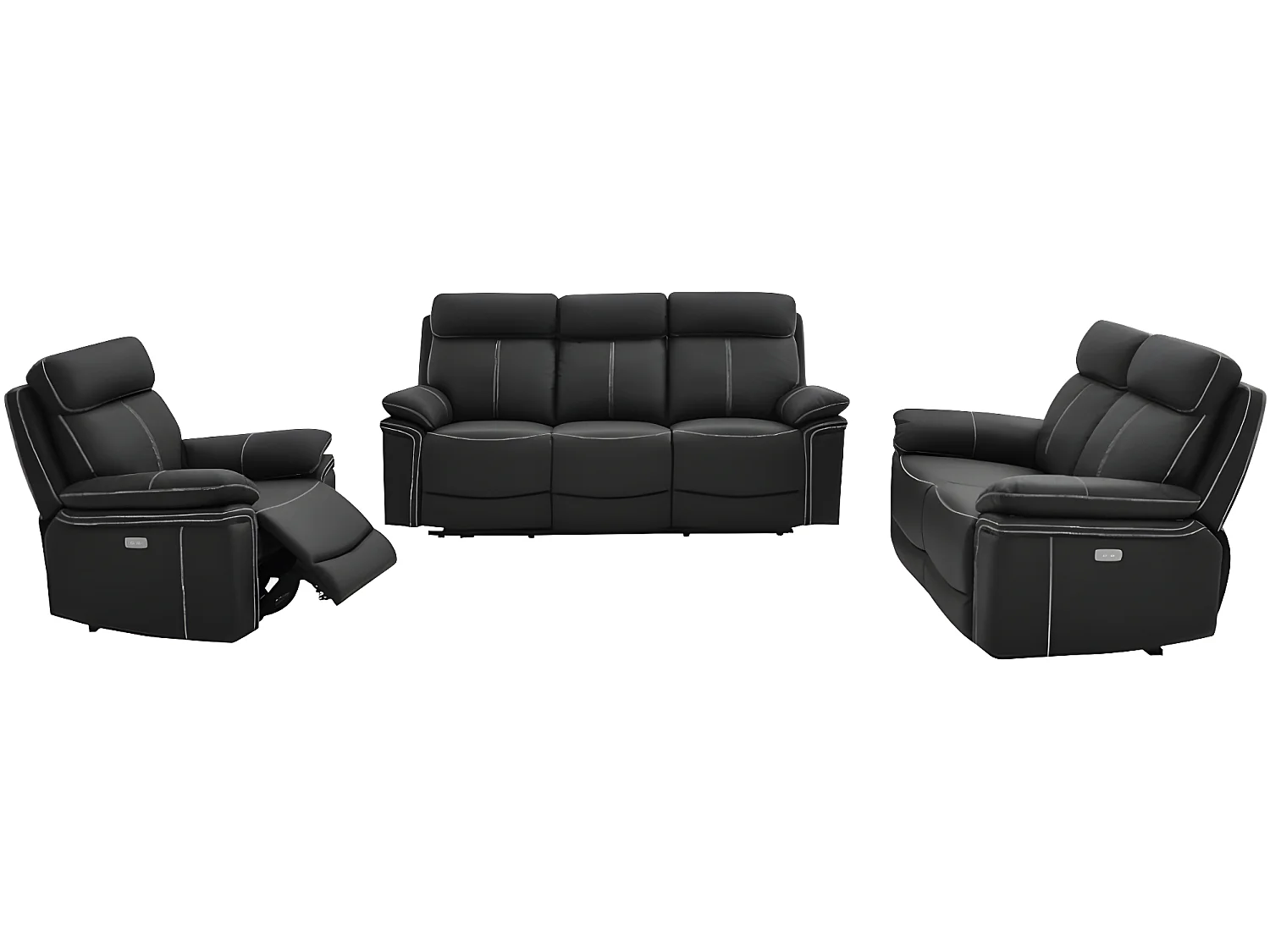 Canapés 3 places 2 places et un fauteuil relax électrique en cuir ISIRIS - Noir