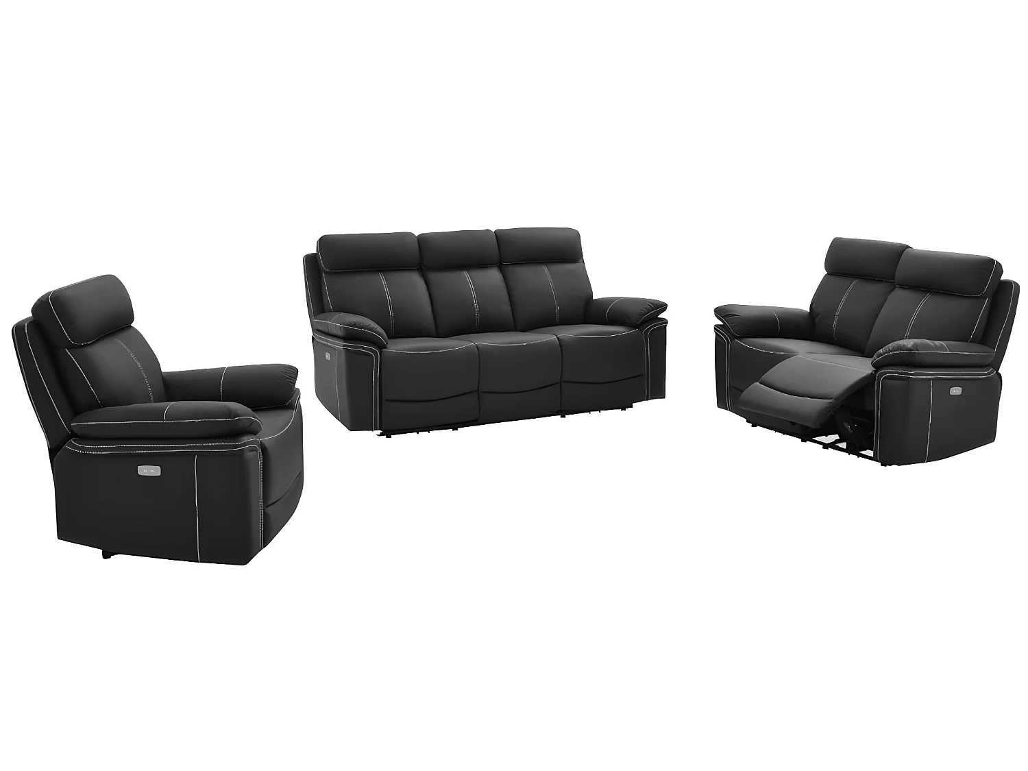 Canapés 3 places 2 places et un fauteuil relax électrique en cuir ISIRIS - Noir