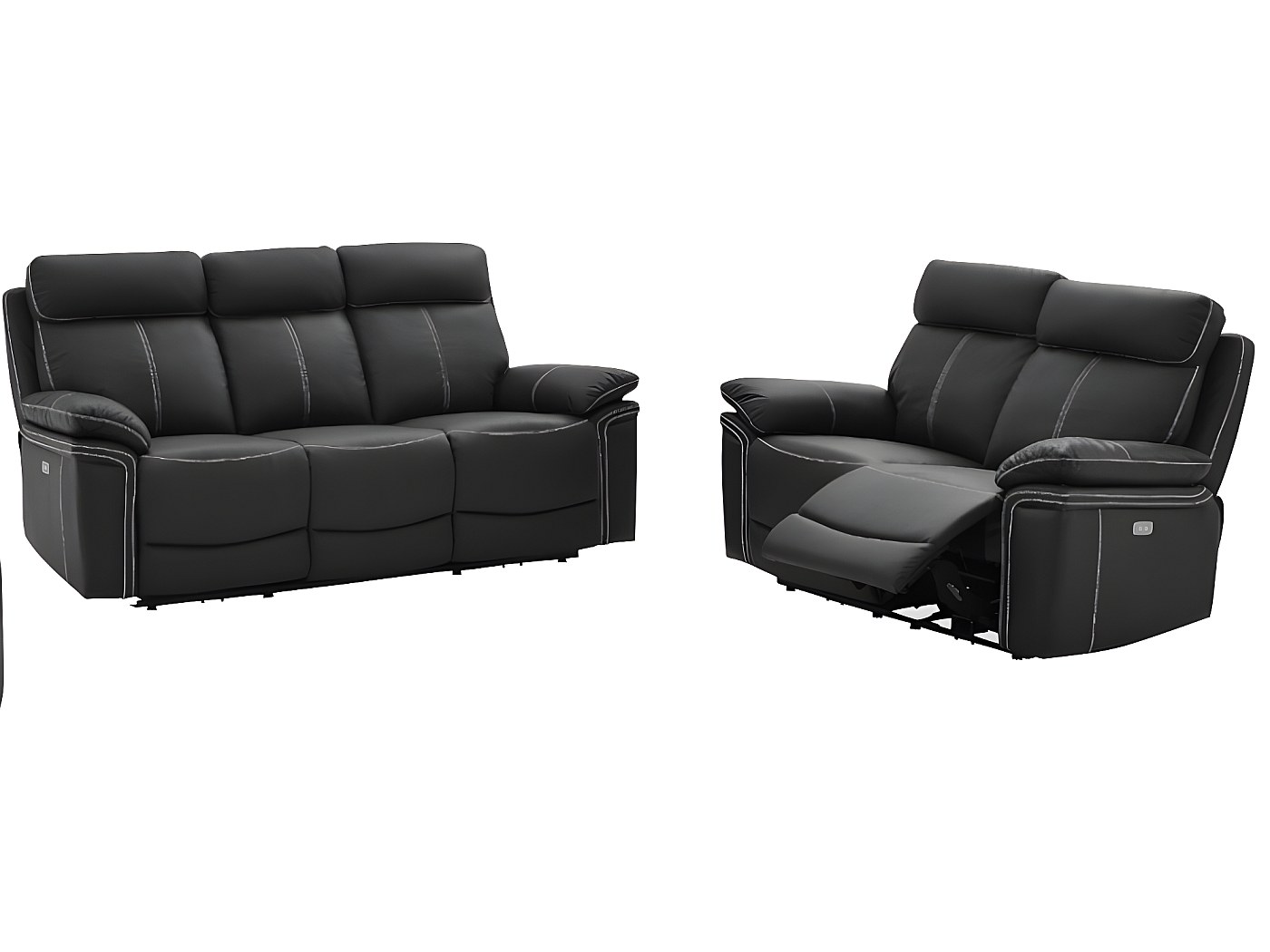 Sofá relax eléctrico de 3+2 plazas de piel negra ISIRIS