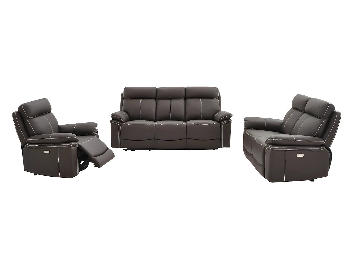 Canapés 3 places 2 places et un fauteuil relax électrique en cuir ISIRIS - Marron