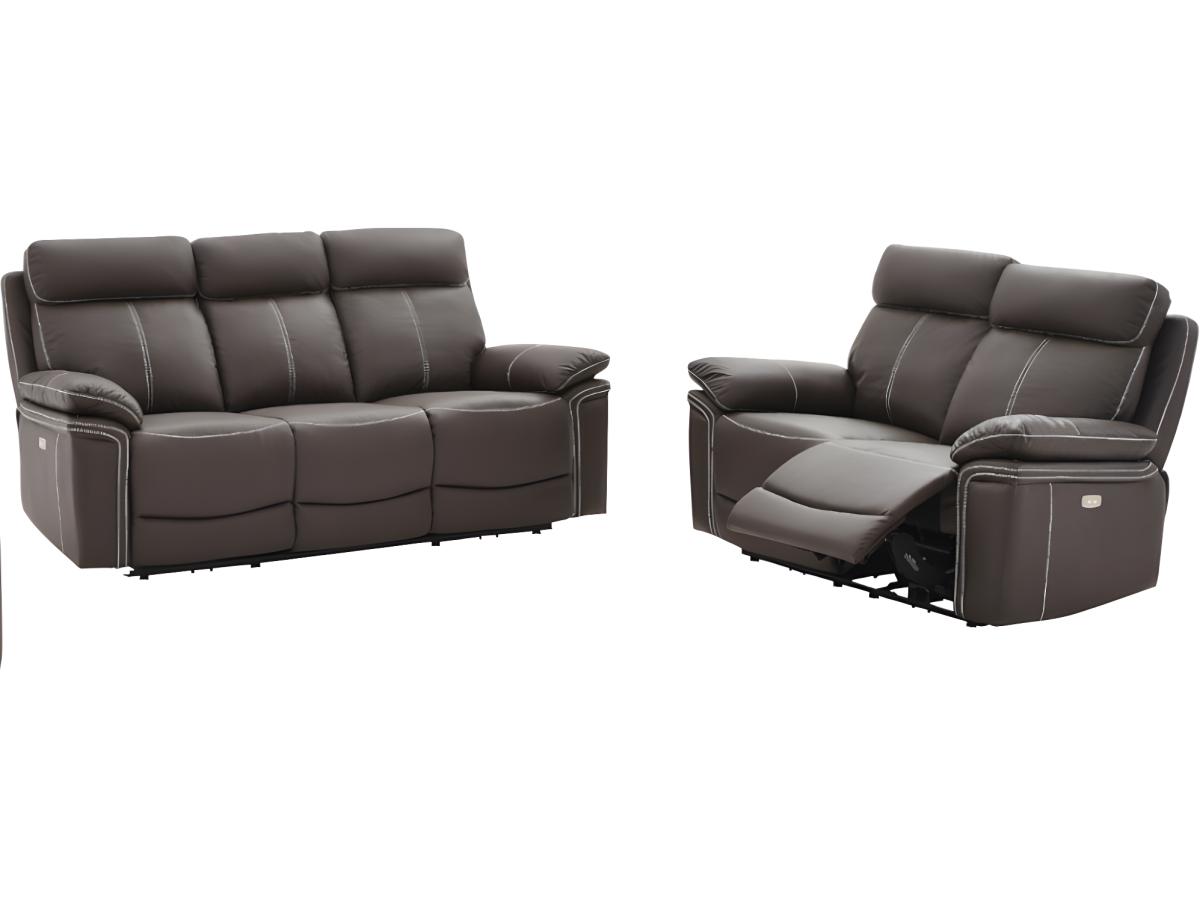 Relaxsofa elektrisch Garnitur 3+2 - Leder - Braun - ISIRIS günstig online kaufen