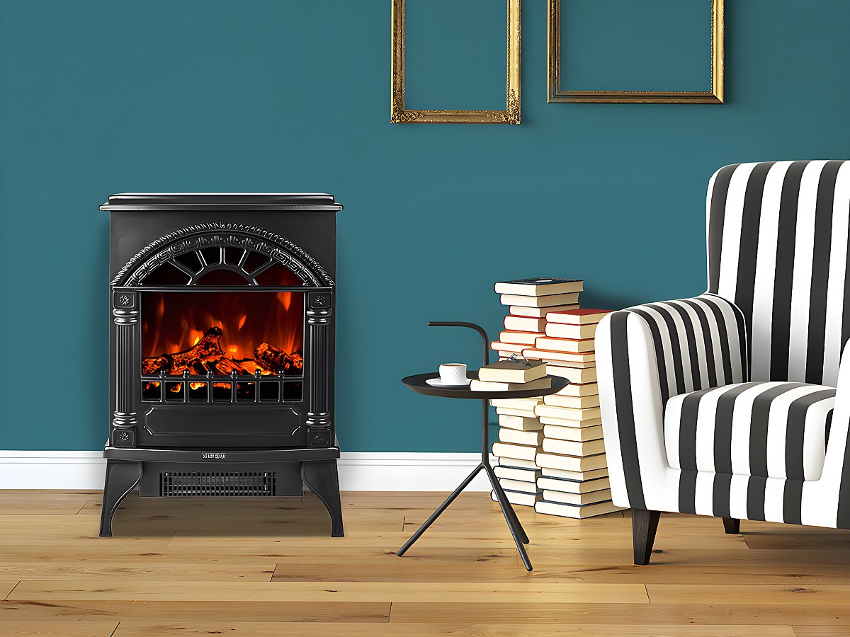 Chimenea eléctrica - Estilo retro - Negro - PITON