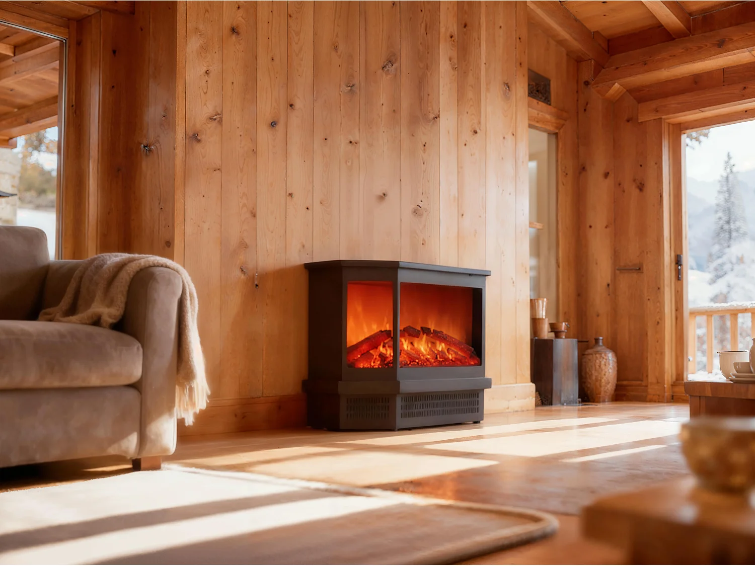 Camino elettrico stufa L55,8xP22,5xH51,6 cm Nero - ETNA