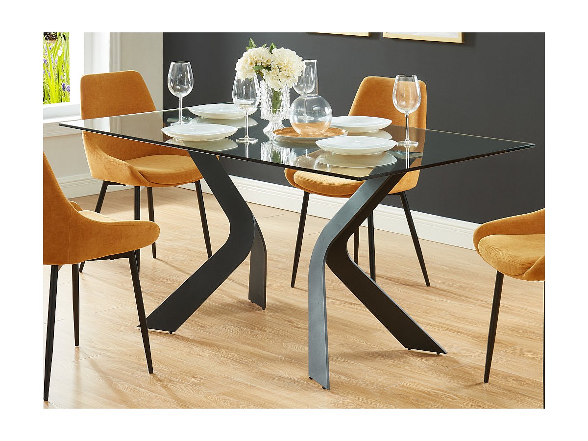 Mesa de comedor design de cristal templado y metal LETICIA